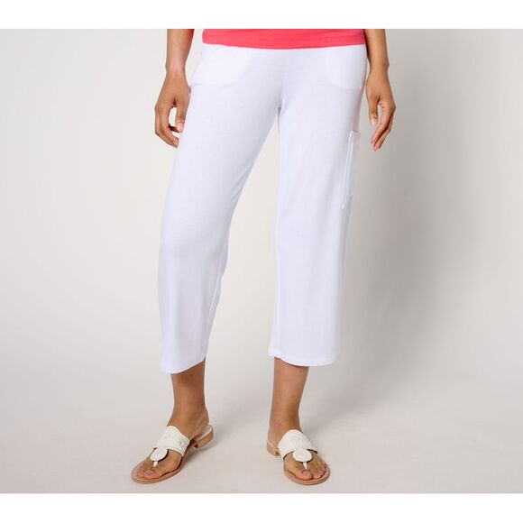 Susan Graver Women's Pants Sz S Weekend Regular Jersey Knit Cargo White A649307 - Picture 1 of 4